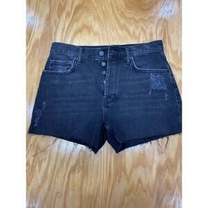 Rails Cut-Off Shorts Womens 28 Black Denim Distressed Button-Fly Mid Rise B61